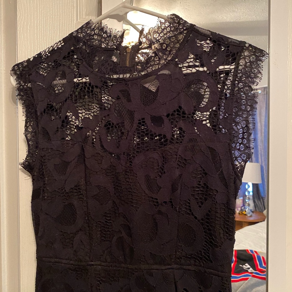Sans Souci Mock Neck Sheath Dress Black Lace - Picture 7 of 7